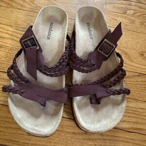 Sundance  braided contoured sandals - maroon with metal buckle